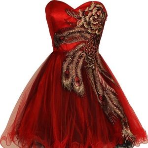 Red short homecoming/sweet 16 dress peacock